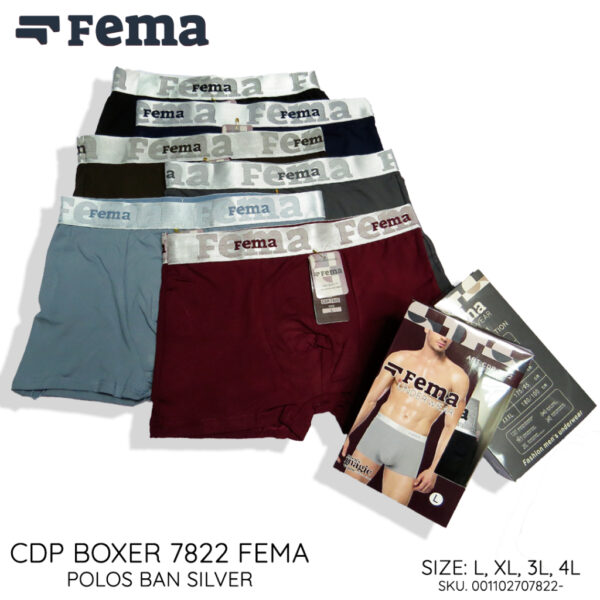 FEMA Official Shop Ecer 1 pcs Celana Dalam Pria Boxer 7822 Polos Ban Silver Glossy