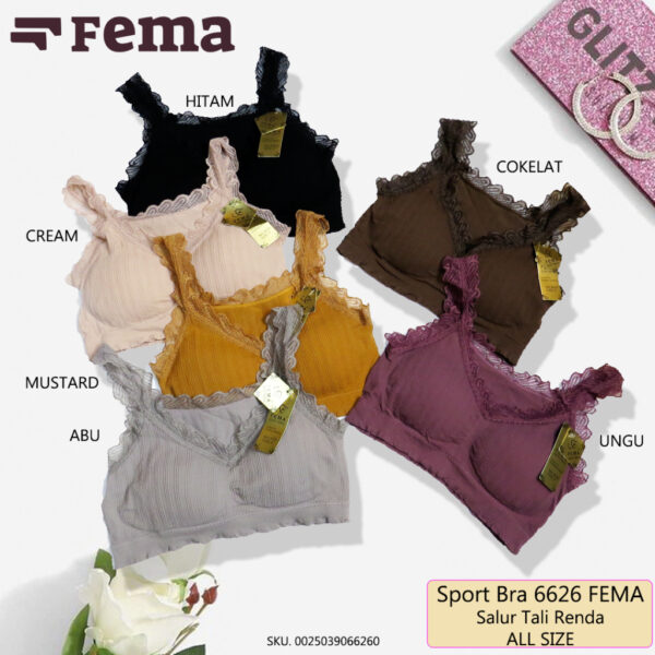 FEMA Official Shop Ecer 1 pcs Miniset Busa Sport Bra 6626 Renda Salur