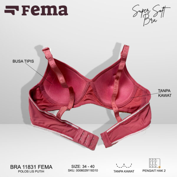 FEMA Official Shop Ecer 1 pcs Bh Bra 11831 Polos Lis Putih Tanpa Kawat - Gambar 5