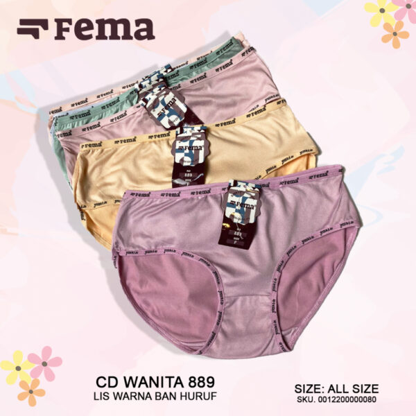 FEMA Official Shop Ecer 1 Pcs Celana Dalam Wanita 889 Polos Ban Huruf - Image 2