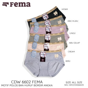 FEMA Official Shop Ecer 1 Pcs Celana Dalam Wanita 6602 Polos Ban Huruf Bordir Angka