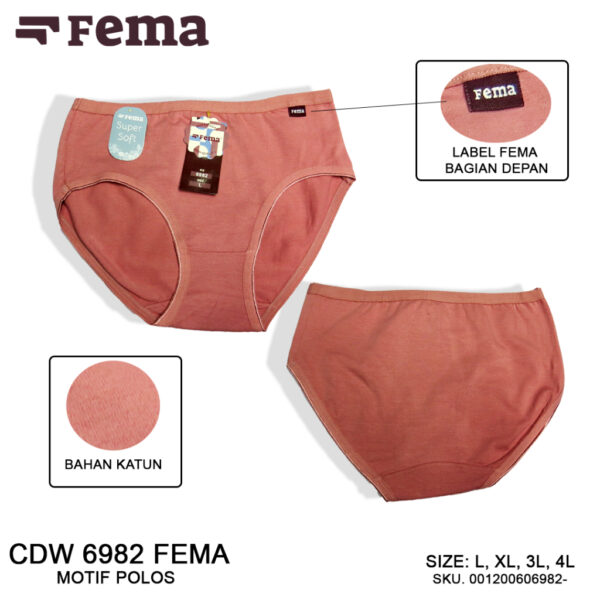 FEMA Official Shop ECER 1 pcs Celana Dalam Wanita 6982 Polos Katun - Image 4