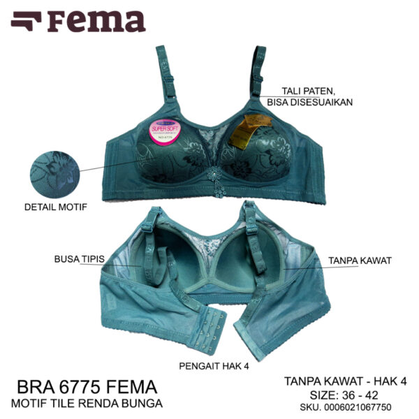 FEMA Official Shop Ecer 1 pcs Bh Bra 6775 Motif Tile Renda Bunga