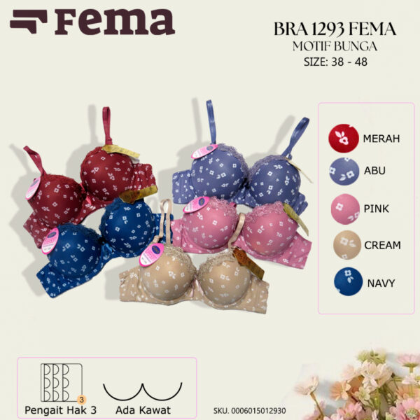 FEMA Official Shop Ecer 1 Pcs BH Bra 1293 Motif Bunga Busa Kawat