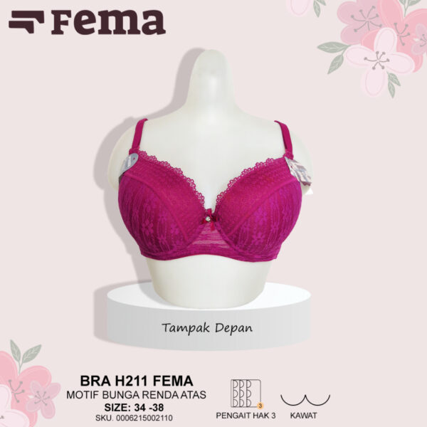FEMA Official Shop Ecer 1 Pcs BH Bra H211 Motif Bunga Renda Atas Kawat - Image 5