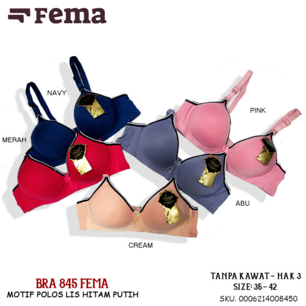 FEMA Official Shop Ecer 1 pcs Bh Bra 845 Motif Polos Lis Hitam Putih Import