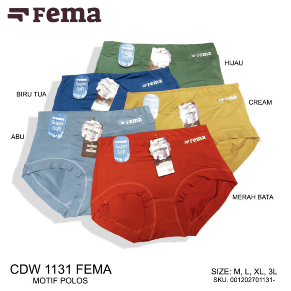 FEMA Official Shop ECER 1 pcs Celana Dalam Wanita 1131 Highwaist Polos Emboss Fema