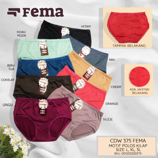FEMA Official Shop Ecer 1pcs Celana Dalam Wanita 375 Polos Lis Kilap