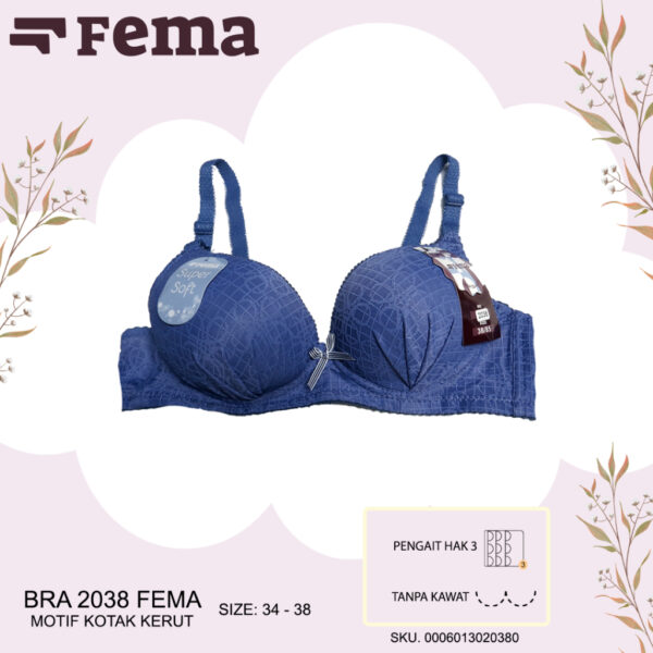 FEMA Official Shop Ecer 1 Pcs BH Bra 2038 Motif Kotak Halus Tanpa Kawat - Image 2
