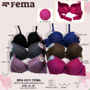 FEMA Official Shop Ecer 1 Pcs BH Bra H211 Motif Bunga Renda Atas Kawat