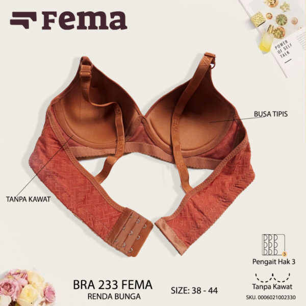 FEMA Official Shop Ecer 1 Pcs BH Bra 233 Renda Tanpa Kawat - Image 3