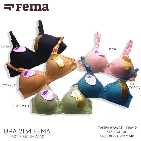 FEMA Official Shop Ecer 1 Pcs BH Bra 2134/6735 Renda Atas Tanpa Kawat - Image 4