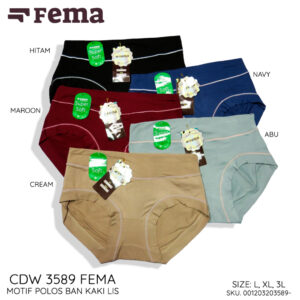 FEMA Official Shop GROSIR 1 LUSIN Celana Dalam Wanita 3589 Polos Lis Warna