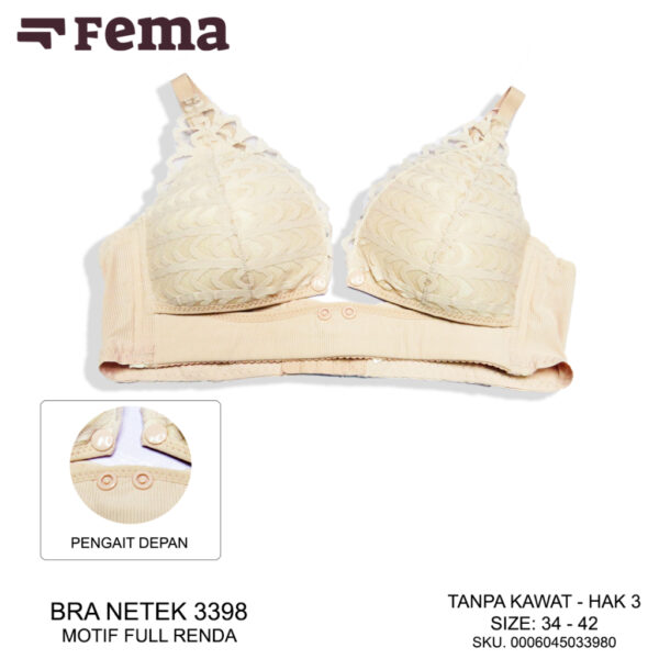 FEMA Official Shop Ecer 1 Pcs BH Bra 3398 Netek Menyusui Maternity Brokat Kancing Depan