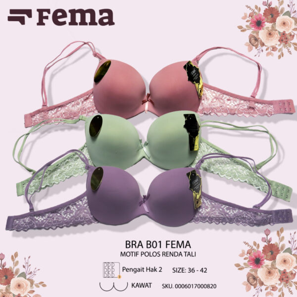 FEMA Official Shop Ecer 1 Pcs BH Bra B01 Polos Kawat Push Up Busa Tebal Tali Renda - Image 5