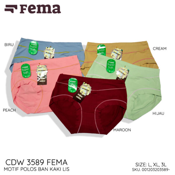 FEMA Official Shop GROSIR 1 LUSIN Celana Dalam Wanita 3589 Polos Lis Warna - Image 2