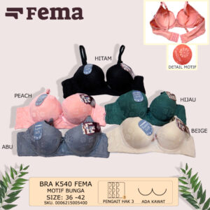FEMA Official Shop Ecer 1 Pcs BH Bra K540 Motif Bunga Kawat