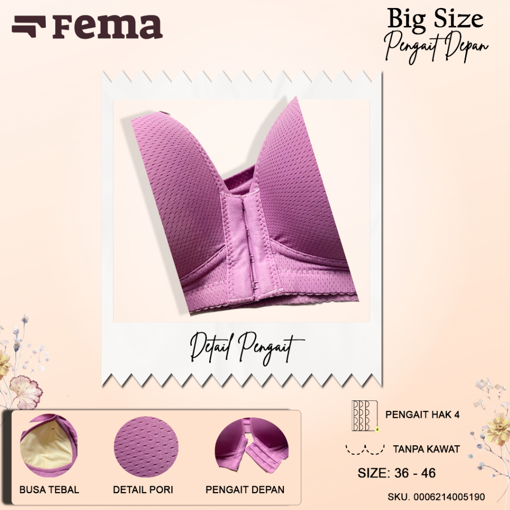 FEMA Official Shop Ecer 1 pcs Bh Bra 519 Jumbo Big Size Pengait Depan Netek Menyusui 4 FEMA Official Shop Ecer 1 pcs Bh Bra 519 Jumbo Big Size Pengait Depan Netek Menyusui - Gambar 4