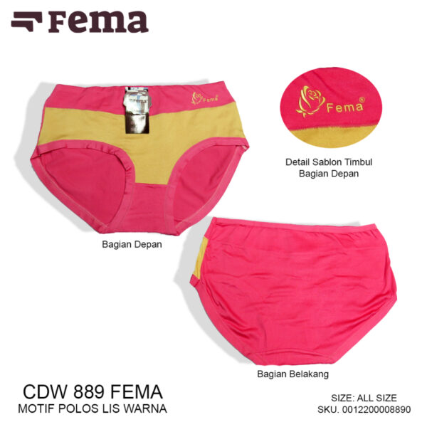 FEMA Official Shop Ecer 1 Pcs Celana Dalam Wanita 889 Polos Warna Sablon Timbul - Image 2