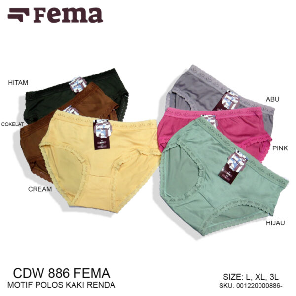 FEMA Official Shop Ecer 1 Pcs Celana Dalam Wanita 886/883 Polos Renda Bawah - Image 2