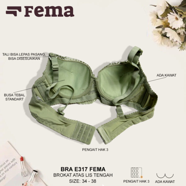 FEMA Official Shop Ecer 1 Pcs BH Bra E317 Renda Atas Cup Kecil Kawat - Image 4