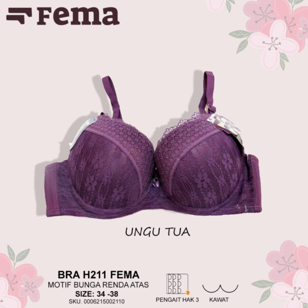 FEMA Official Shop Ecer 1 Pcs BH Bra H211 Motif Bunga Renda Atas Kawat - Image 2