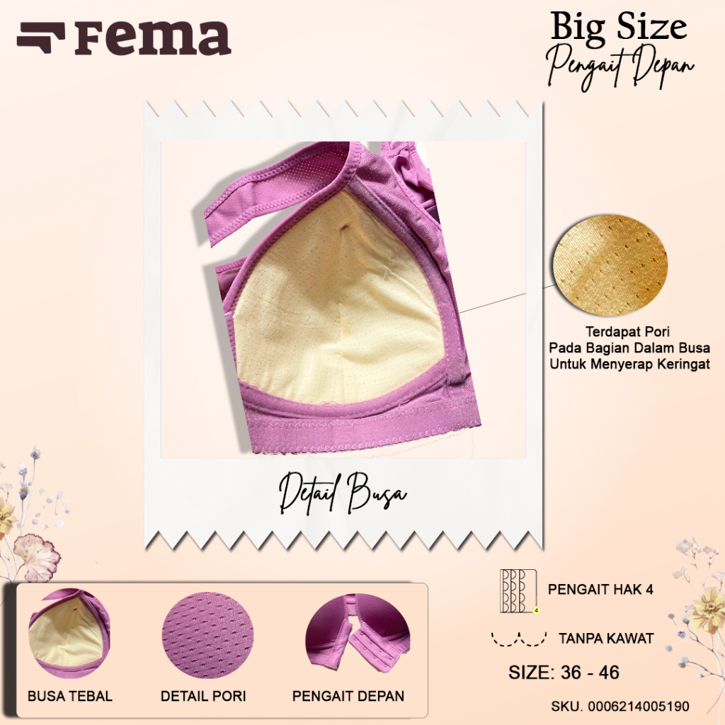 FEMA Official Shop Ecer 1 pcs Bh Bra 519 Jumbo Big Size Pengait Depan Netek Menyusui 3 FEMA Official Shop Ecer 1 pcs Bh Bra 519 Jumbo Big Size Pengait Depan Netek Menyusui - Gambar 3