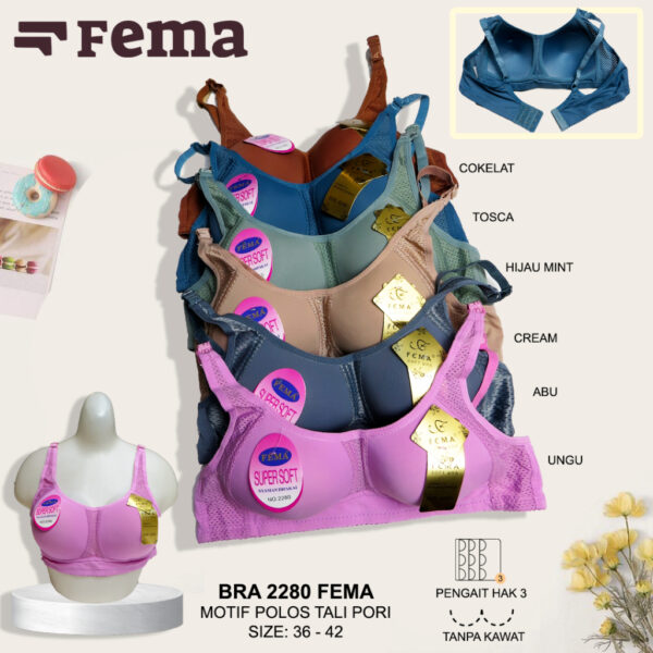 FEMA Official Shop Ecer 1 Pcs BH Bra 2280 Polos Tali Pori Tanpa Kawat