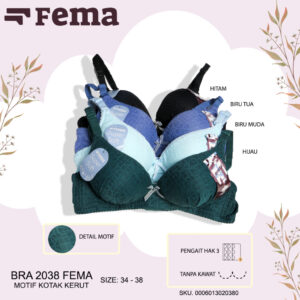 FEMA Official Shop Ecer 1 Pcs BH Bra 2038 Motif Kotak Halus Tanpa Kawat