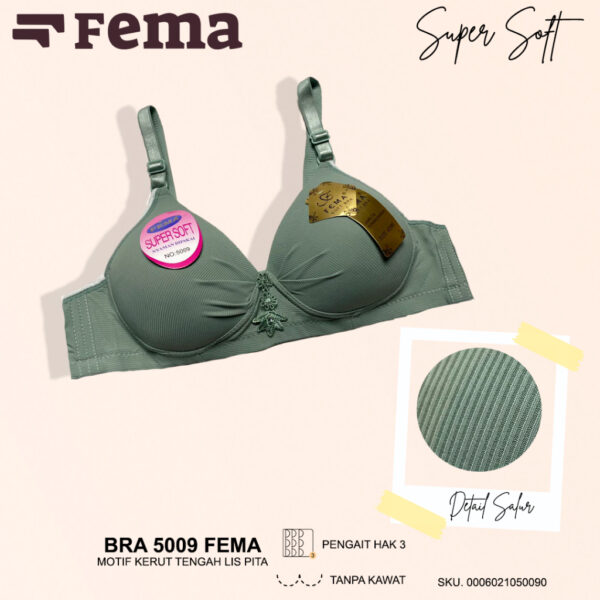 FEMA Official Shop Ecer 1 pcs BRA 5009 Kerut Tengah Salur Tanpa Kawat - Image 5