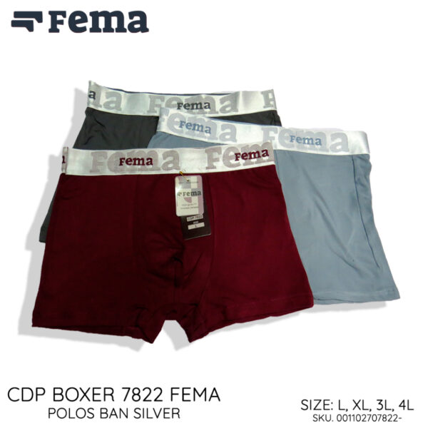 FEMA Official Shop GROSIR 1 Lusin Celana Dalam Pria Boxer 7822 Polos Ban Silver Glossy - Image 2