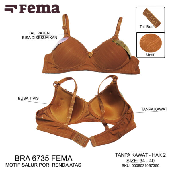 FEMA Official Shop Ecer 1 Pcs BH Bra 2134/6735 Renda Atas Tanpa Kawat - Image 2