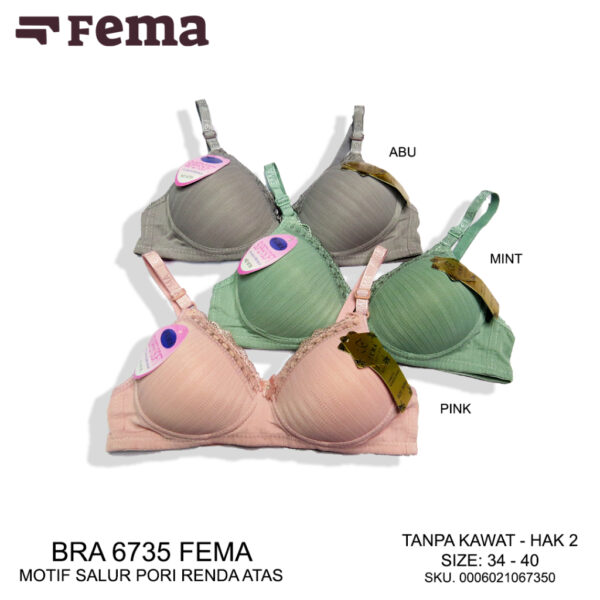 FEMA Official Shop Ecer 1 Pcs BH Bra 2134/6735 Renda Atas Tanpa Kawat - Image 3