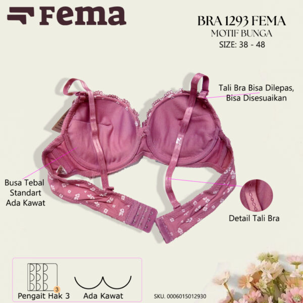 FEMA Official Shop Ecer 1 Pcs BH Bra 1293 Motif Bunga Busa Kawat - Image 4
