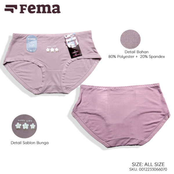 FEMA Official Shop Ecer 1 Pcs Celana Dalam Wanita 6607 Polos Sablon Bunga - Image 2
