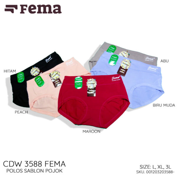 FEMA Official Shop GROSIR 1 LUSIN Celana Dalam Wanita 3588 Polos Sablon Huruf - Image 3