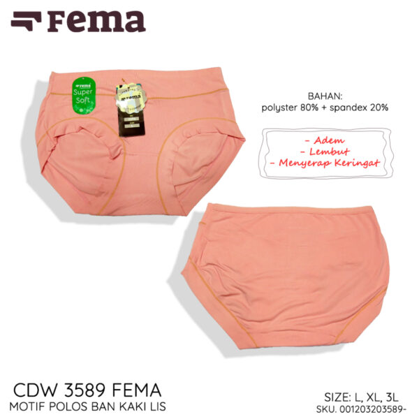 FEMA Official Shop GROSIR 1 LUSIN Celana Dalam Wanita 3589 Polos Lis Warna - Image 3