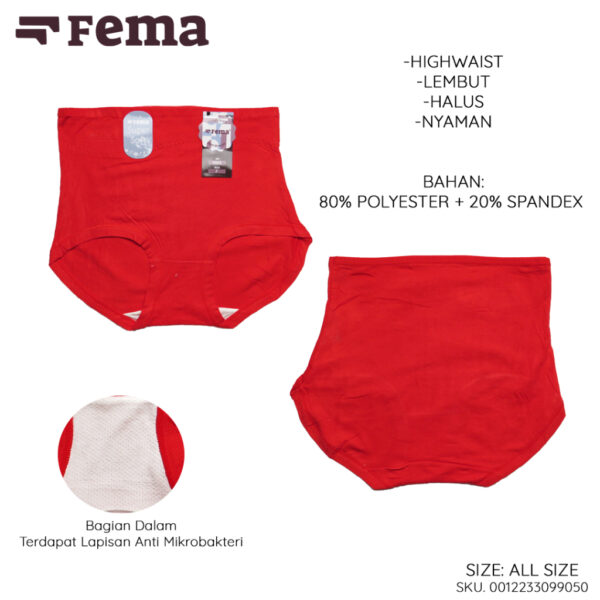FEMA Official Shop Ecer 1 Pcs Celana Dalam Wanita 9905 Ban Tinggi Highwaist Katun Polos - Image 3