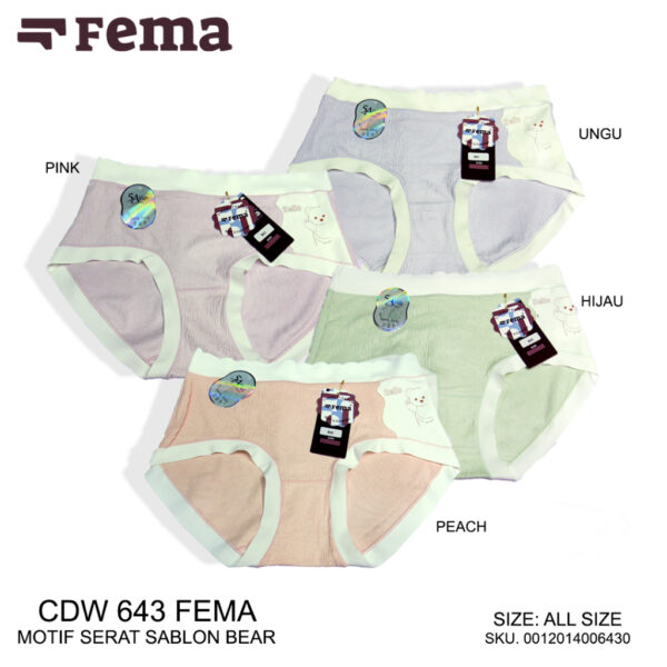 FEMA Official Shop Ecer 1 Pcs Celana Dalam Wanita 643 Motif Serat Sablon Bear - Image 2