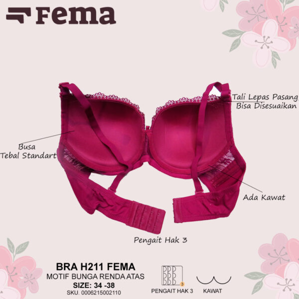 FEMA Official Shop Ecer 1 Pcs BH Bra H211 Motif Bunga Renda Atas Kawat - Image 4