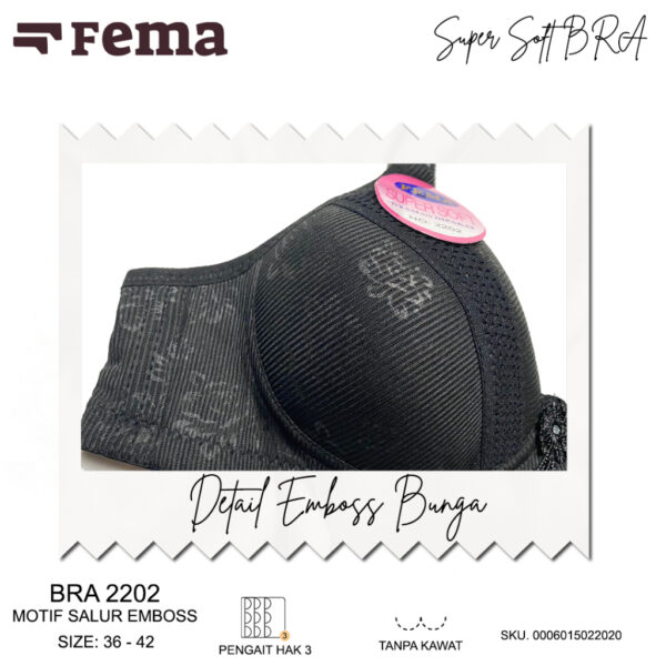 FEMA Official Shop Ecer 1 pcs BRA 2202 Salur Emboss Tanpa Kawat - Image 4