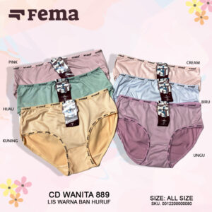 FEMA Official Shop Ecer 1 Pcs Celana Dalam Wanita 889 Polos Ban Huruf