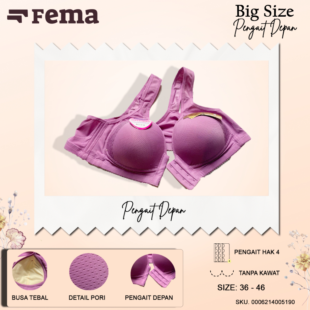 FEMA Official Shop Ecer 1 pcs Bh Bra 519 Jumbo Big Size Pengait Depan Netek Menyusui 2 FEMA Official Shop Ecer 1 pcs Bh Bra 519 Jumbo Big Size Pengait Depan Netek Menyusui - Gambar 2