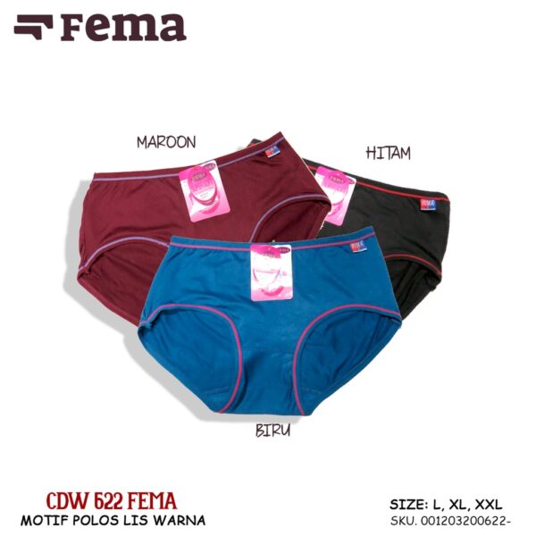FEMA Official Shop Ecer 1pcs Celana Dalam Wanita 622/364 Polos Lis Warna - Image 4