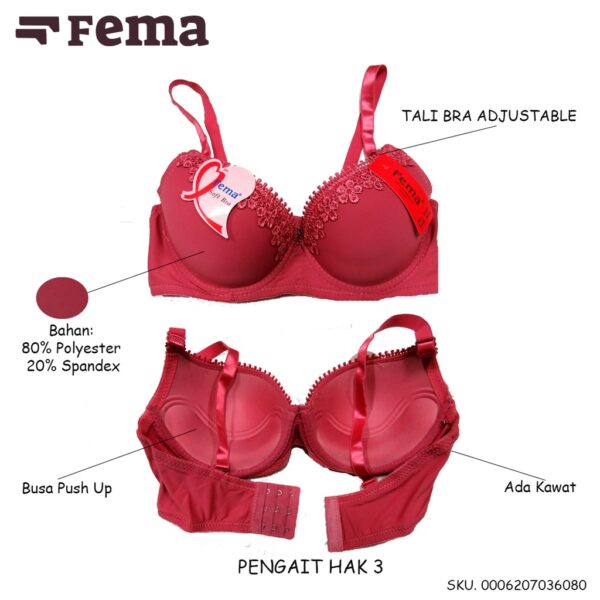 FEMA Official Shop Ecer 1pcs Bra BH 3608 Renda Atas Push Up - Image 3