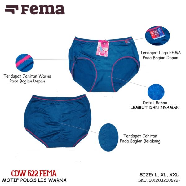 FEMA Official Shop Ecer 1pcs Celana Dalam Wanita 622/364 Polos Lis Warna - Image 3