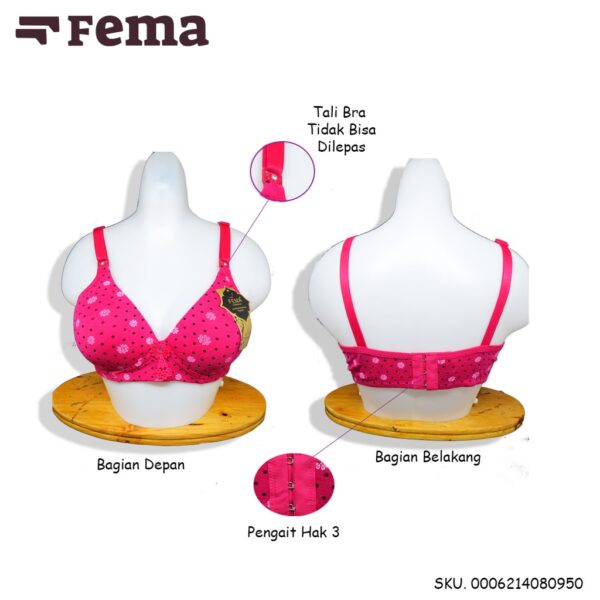 ECER BH BRA FEMA 8095 MOTIF BUNGA TANPA KAWAT BUSA TIPIS CUP B HAK 3 - Image 2