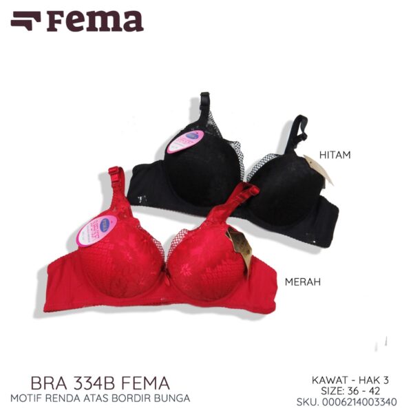FEMA Official Shop Ecer 1 pcs BH Bra Push Up 334B Full Cup Renda Atas Motif Bunga - Image 2