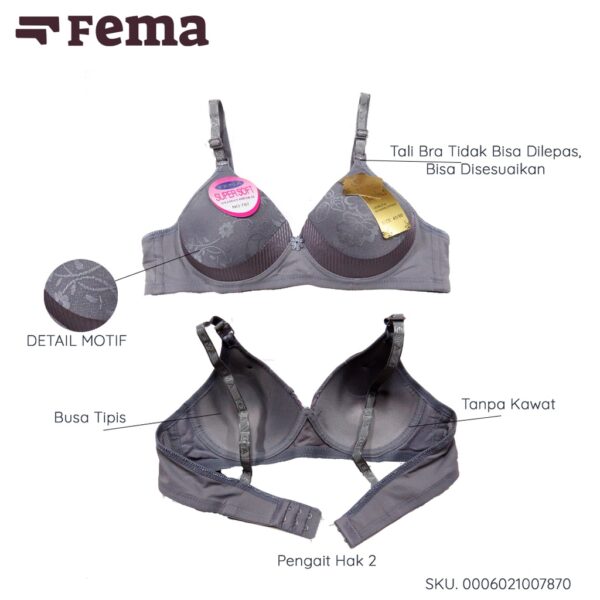 FEMA Official Shop Ecer 1 pcs Bra BH 787 Bunga Kilap Tanpa Kawat Busa Tipis