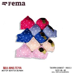ECER BH BRA FEMA 8095 MOTIF BUNGA TANPA KAWAT BUSA TIPIS CUP B HAK 3